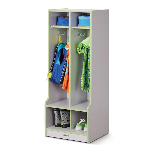 Rainbow Accents 2 Section Coat Locker with Step, Key Lime Green